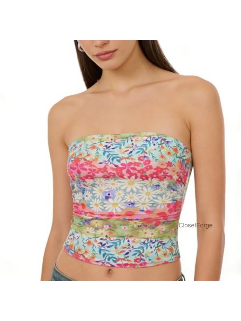 Womens Boho Floral Tube Top Strapless Crop Bandeau Backless Cami